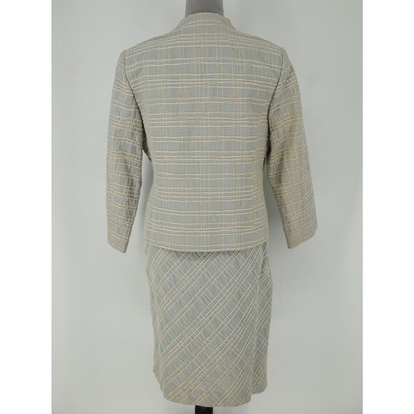 Due Per Due Skirt Suit Petites 12P Green Beige Plaid Silk Blend Lined Vintage - Picture 14 of 16